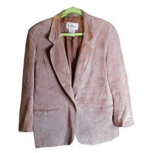 LL Bean Women's Suede Leather Single Button Blazer Size 12 Petite